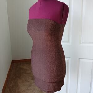 Divided H&M Strapless Mini Dress M sparkly chocolate brown fully lined bodycon